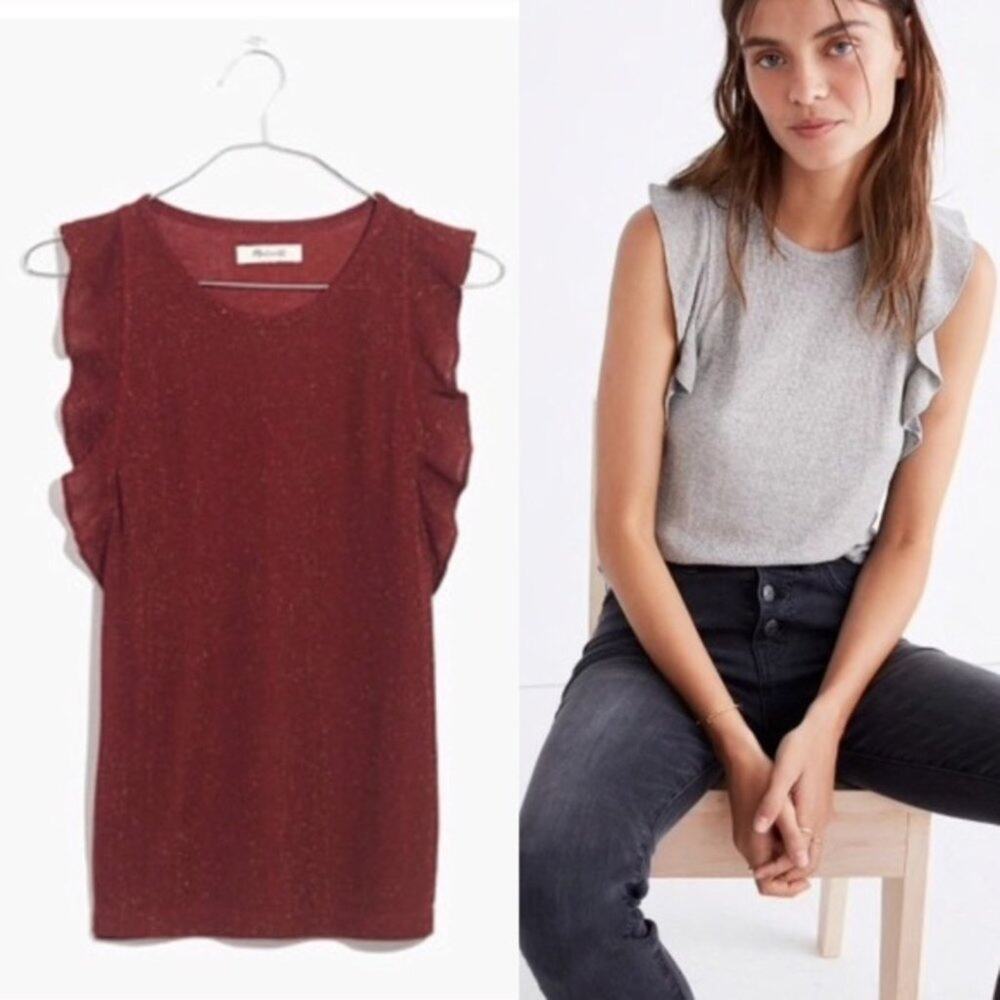Madewell Red Metallic Ruffle Sleeveless Top
